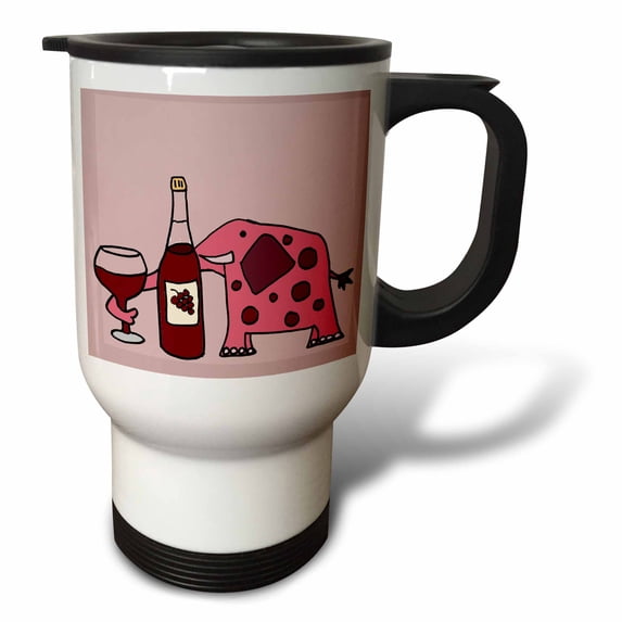 3dRose, Funny Pink Elephant Drinking Wine, 14oz Stainless Steel Travel Mug