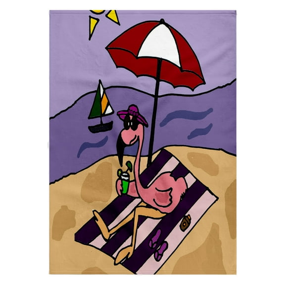 3dRose, Funny Pink Flamingo at the Beach Art, 22x30 Bath Hand Pool Towel