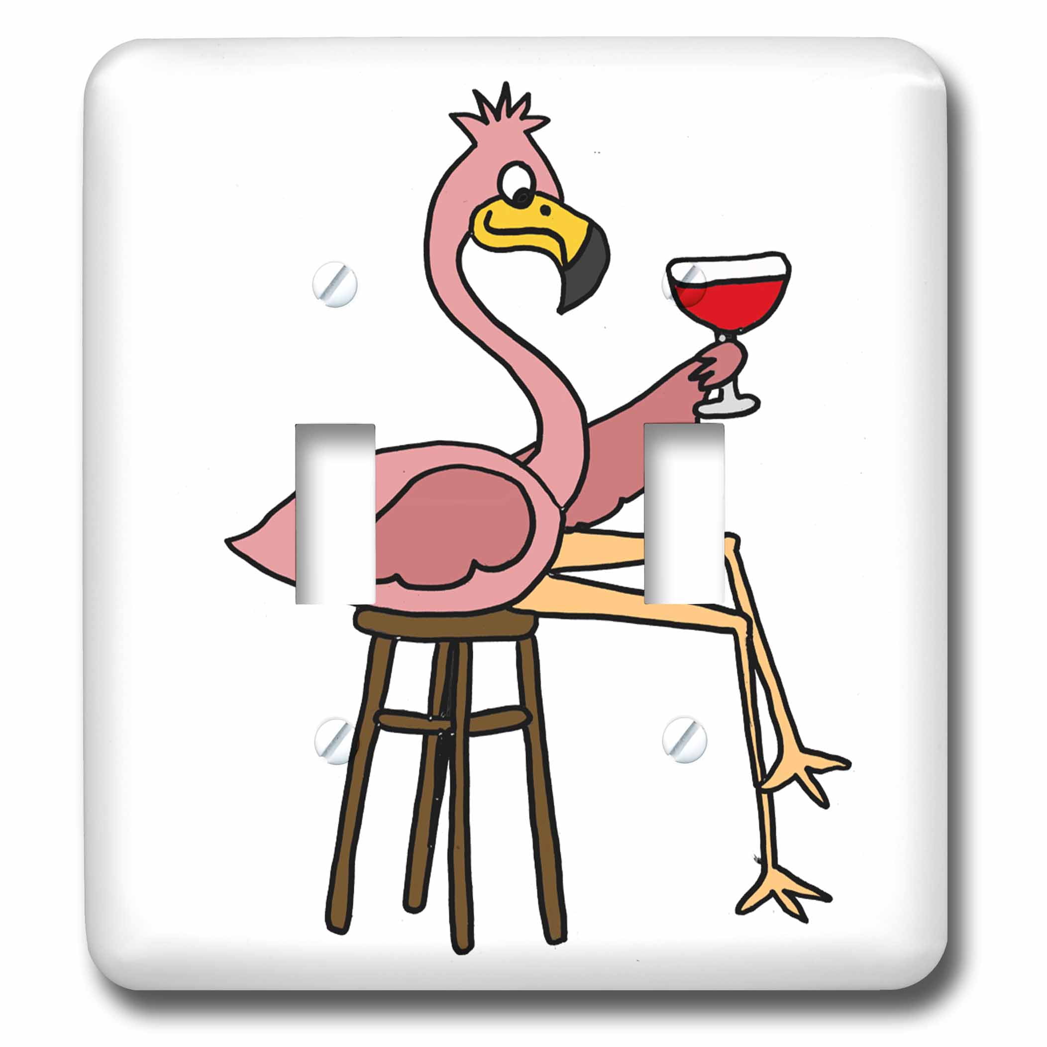 3dRose Funny Pink Flamingo on Bar Stool Drinking Red Wine Double