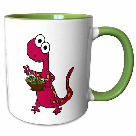 3drose, Funny Purple Salamander Eating Garden Salad Cartoon, 15oz Two-tone Green Mug