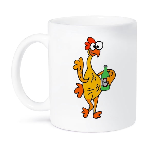 3dRose, Funny Rubber Chicken Drinking Beer Cartoon, 15oz Mug
