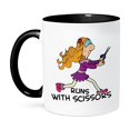 thumbnail image 1 of 3dRose, Funny Runs WIth Scissors Girl Humor Design, 11oz Two-Tone Black Mug, 1 of 3