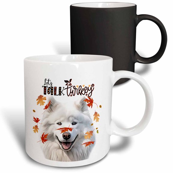3drose, Funny Samoyed Dog with Autumn Colors and Silly Thanksgiving Message, 11oz Magic Transforming Mug