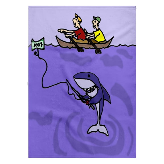 3dRose, Funny Shark Fishing for Humans Cartoon, 22x30 Bath Hand Pool Towel