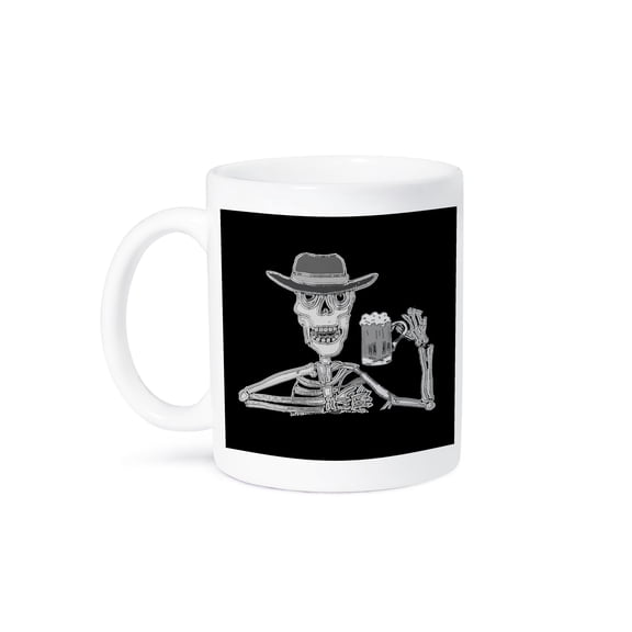 3dRose, Funny Skeleton Drinking Beer Goth Cartoon, 15oz Mug