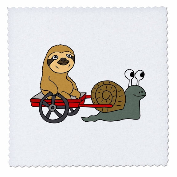 3dRose, Funny Sloth in Red Wagon Pulled by Snail, 14x14 inch quilt square
