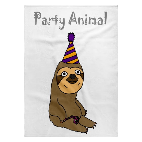 3dRose, Funny Sloth with Party Hat says Party Animal, 22x30 Bath Hand Pool Towel