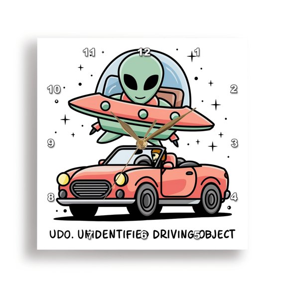 3dRose, Funny Space Alien UDO Unidentified Driving Object Car, 15x15 Wall Clock