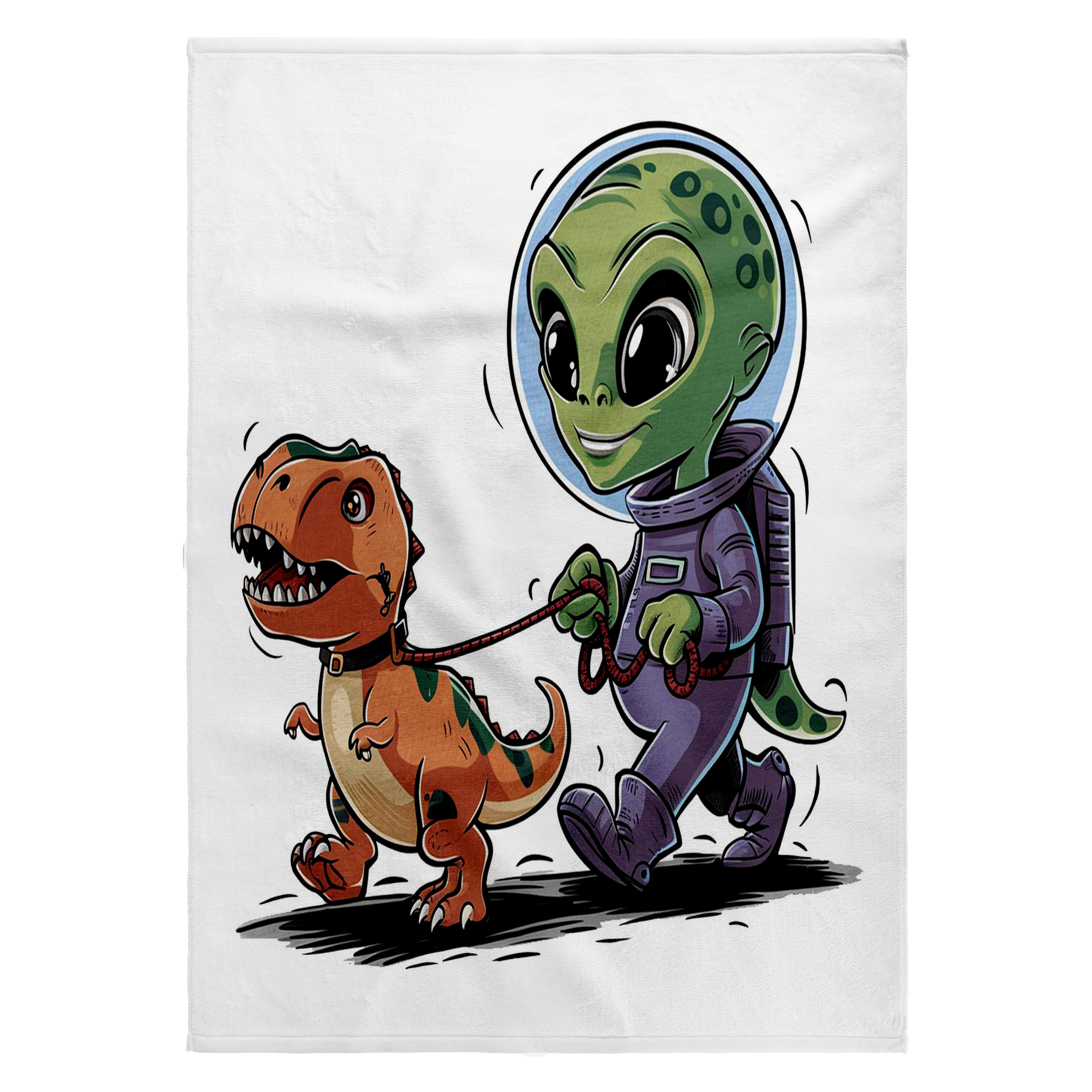 3dRose, Funny Space Alien Walking Pet Baby T-rex Dinosaur on Leash , 22x30 Bath Hand Pool Towel
