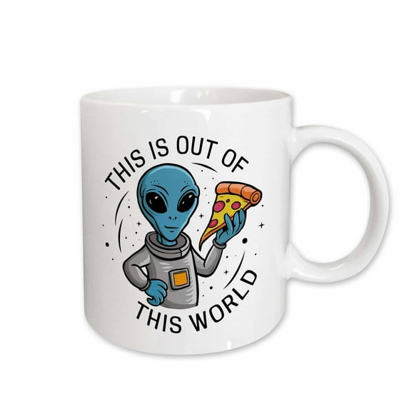 3drose, Funny Space Alien Eating Out of This World Pizza Slice, 15oz Mug