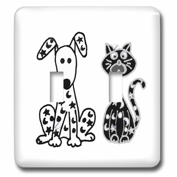 3dRose, Funny Spotted Dog and Cat with Stars and Moons Spots, double toggle switch