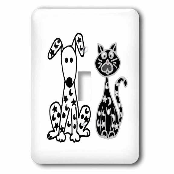 3dRose, Funny Spotted Dog and Cat with Stars and Moons Spots, single toggle switch