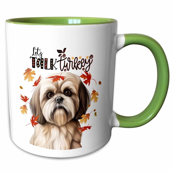 3drose, Funny Thanksgiving Lhasa Apso Dog Share Turkey Humor, 11oz Two-tone Green Mug