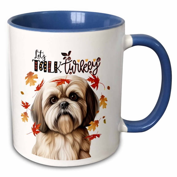 3drose, Funny Thanksgiving Lhasa Apso Dog Share Turkey Humor, 15oz Two-tone Blue Mug