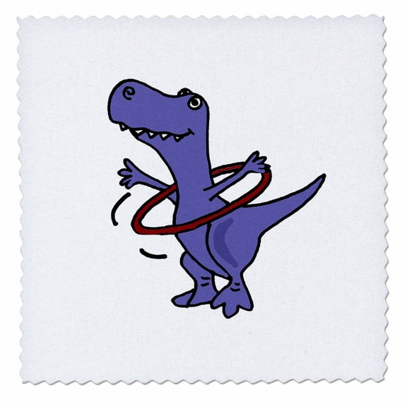 3dRose, Funny Trex Dinosaur Playing with Hula Hoop , 8x8 inch quilt square