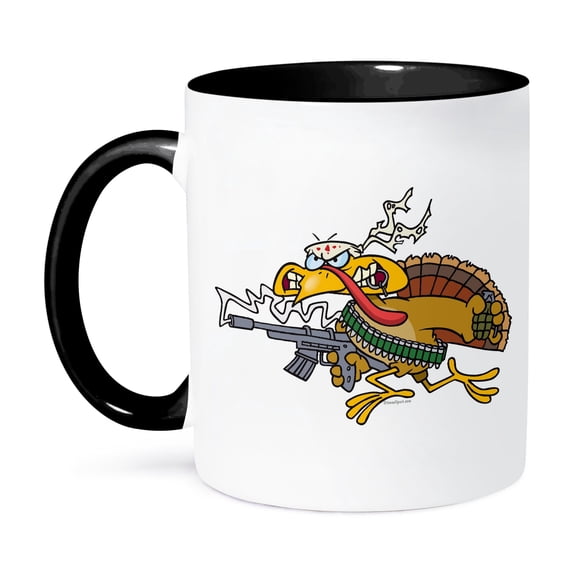 3dRose, Funny Warrior Turkey, 15oz Two-Tone Black Mug