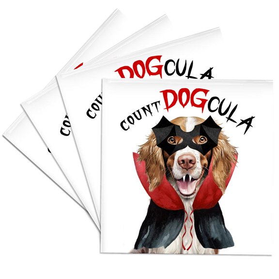 3dRose, Funny Welsh Springer Spaniel Dog in a costume for Halloween., Set of 4 Ceramic Tile Coasters