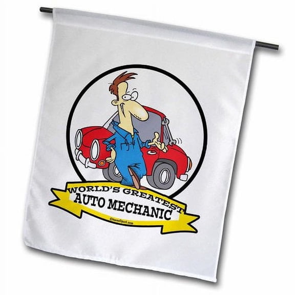3dRose, Funny Worlds Greatest Auto Mechanic Occupation Job Cartoon, 12 x 18 inch Garden Flag