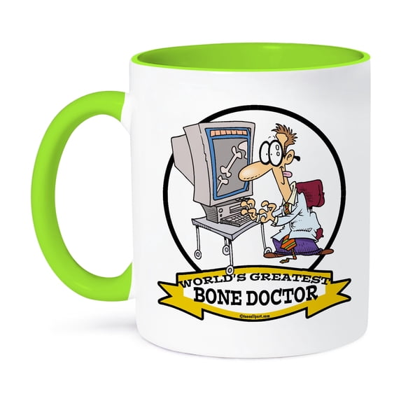3dRose, Funny Worlds Greatest Bone Doctor Men Occupation Job Cartoon, 15oz Two-Tone Green Mug