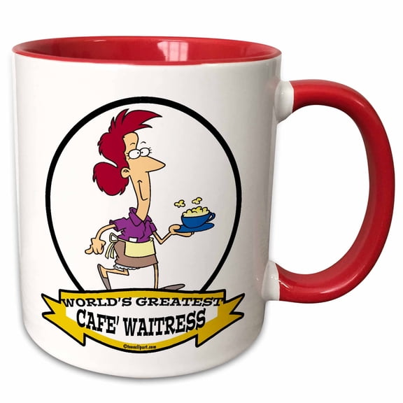 3drose, Funny Worlds Greatest Cafe Waitress Occupation Job Cartoon, 15oz Two-tone Red Mug