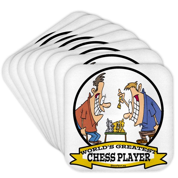 3drose, Funny Worlds Greatest Chess Player Cartoon, Set of 8 Coasters - Soft