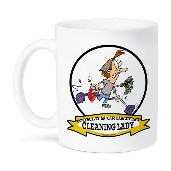 3dRose, Funny Worlds Greatest Cleaning Lady Cartoon, 11oz Mug