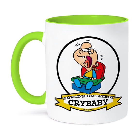 3dRose, Funny Worlds Greatest Crybaby Cartoon, 15oz Two-Tone Green Mug