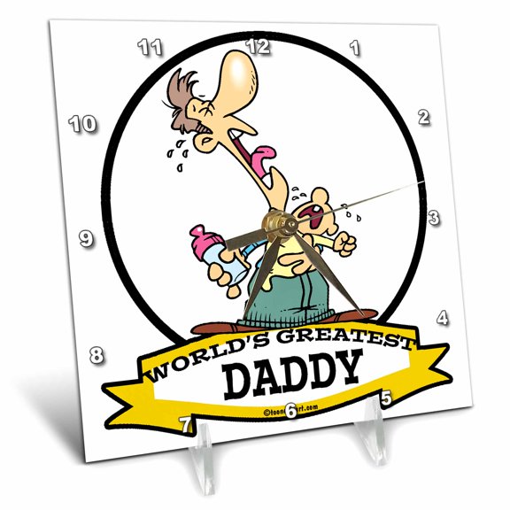 3dRose, Funny Worlds Greatest Daddy Cartoon, 6x6 Desk Clock
