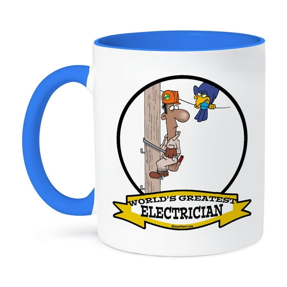 3dRose, Funny Worlds Greatest Electrician III Cartoon, 15oz Two-Tone Blue Mug