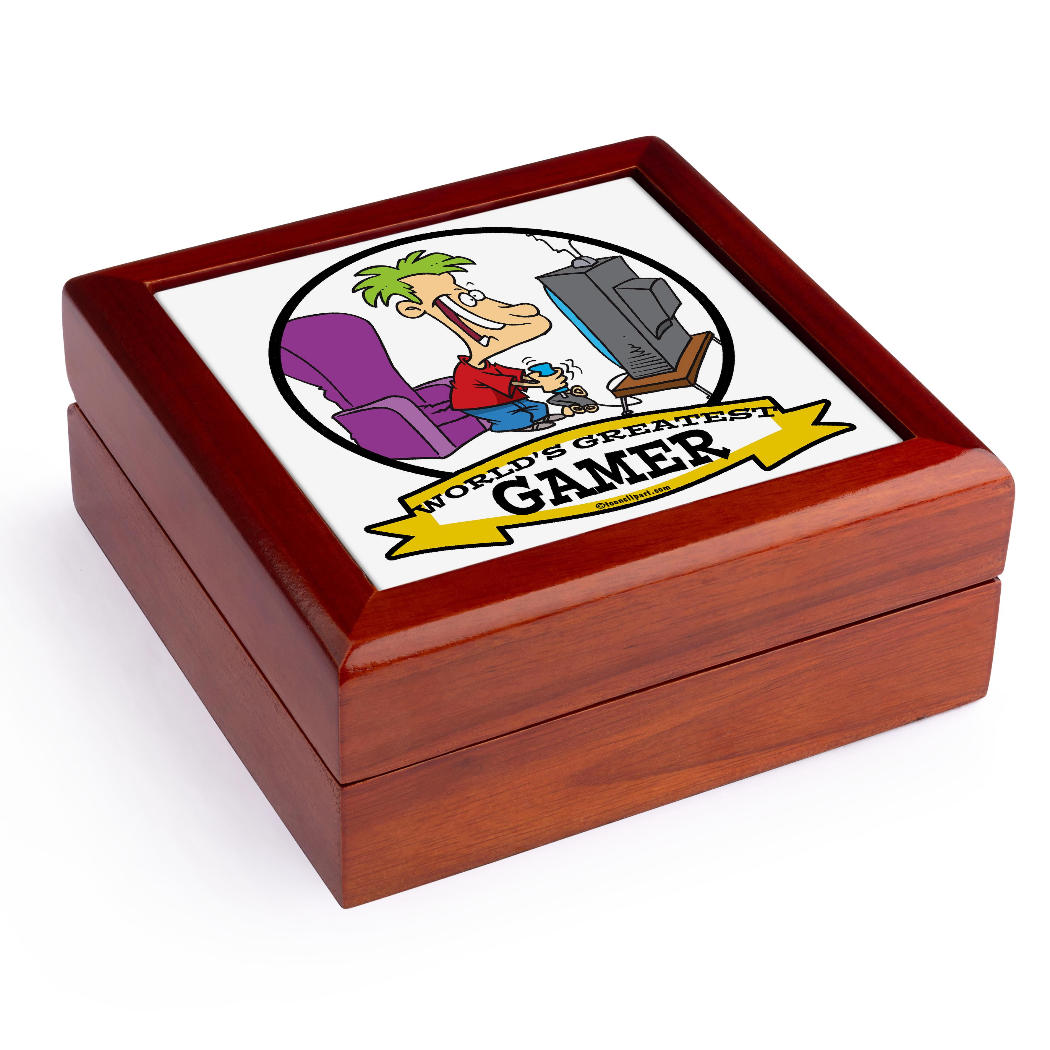 3dRose, Funny Worlds Greatest Gamer II Cartoon, Jewelry Box 5.5x5.5 inch with 4 inch tile