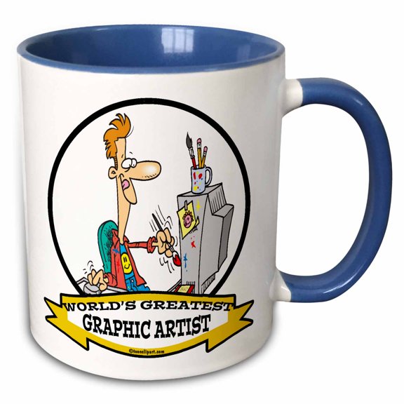 3drose, Funny Worlds Greatest Graphic Artist Male Cartoon, 15oz Two-tone Blue Mug
