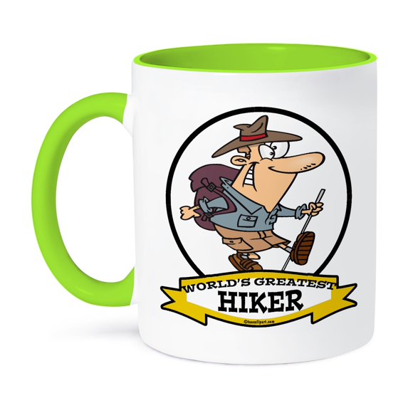 3dRose, Funny Worlds Greatest Hiker Cartoon, 11oz Two-Tone Green Mug