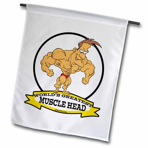 3dRose, Funny Worlds Greatest Muscle Head Men Cartoon, 12 x 18 inch Garden Flag