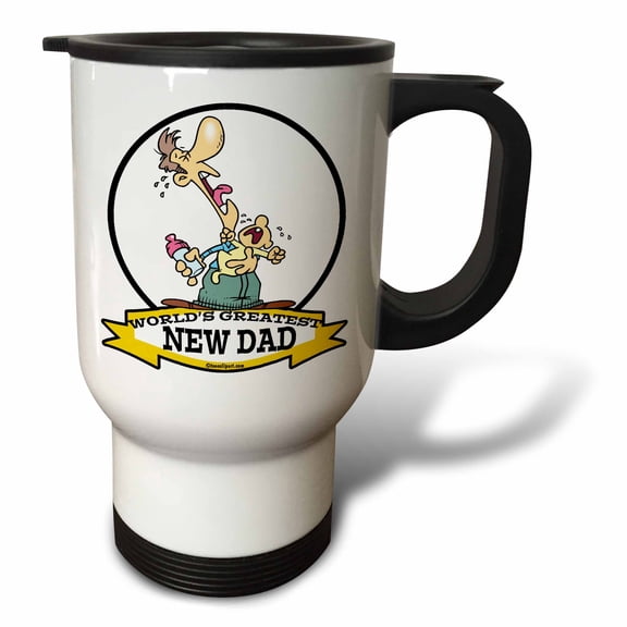 3dRose, Funny Worlds Greatest New Dad Cartoon, 14oz Stainless Steel Travel Mug