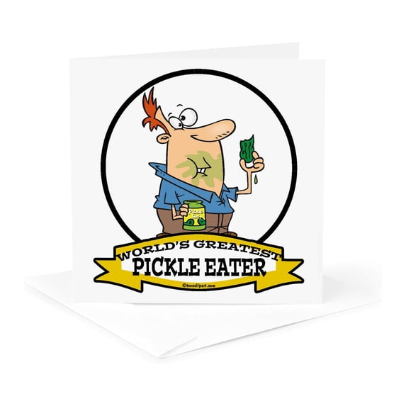 3drose, Funny Worlds Greatest Pickle Eater Cartoon, 1 Greeting Card with Envelope