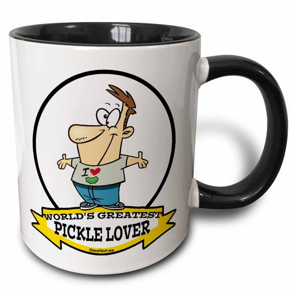3drose, Funny Worlds Greatest Pickle Lover Cartoon, 11oz Two-tone Black Mug