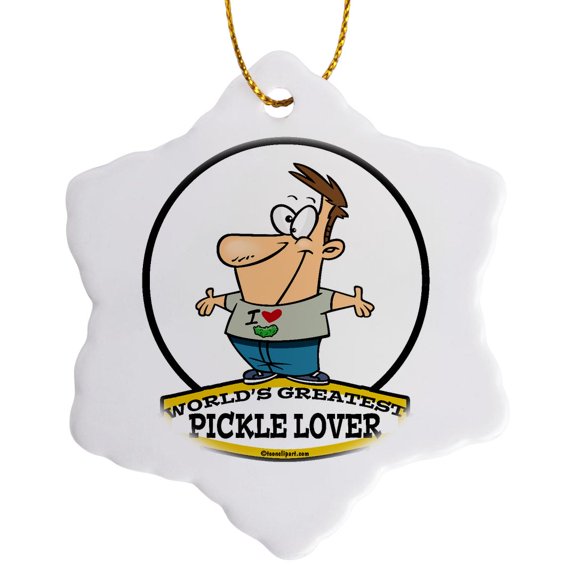 3drose, Funny Worlds Greatest Pickle Lover Cartoon, 3 inch Snowflake Porcelain Ornament