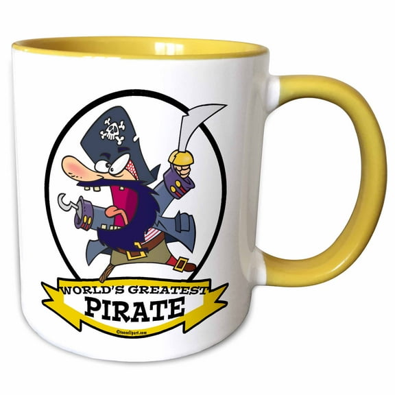 3drose, Funny Worlds Greatest Pirate Cartoon, 15oz Two-tone Yellow Mug