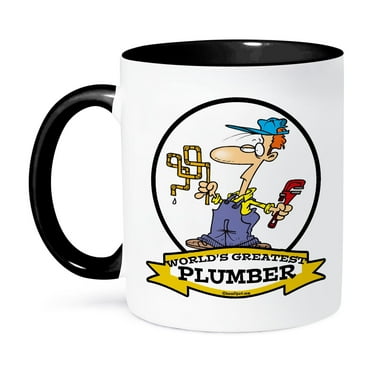 3dRose, Funny Worlds Greatest Plumber II Occupation Job Cartoon, 11oz Two-Tone Black Mug
