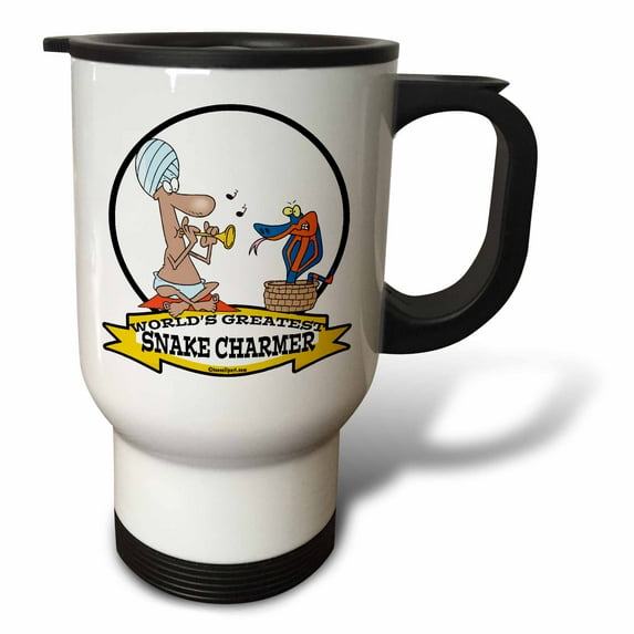 3dRose, Funny Worlds Greatest Snake Charmer Cartoon, 14oz Stainless Steel Travel Mug