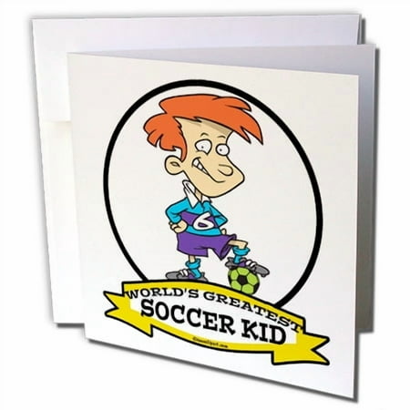 3dRose, Funny Worlds Greatest Soccer Kid Cartoon, 1 Greeting Card with envelope