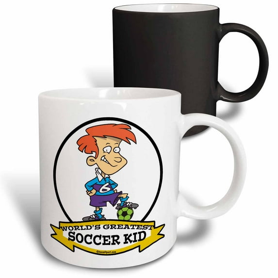 3drose, Funny Worlds Greatest Soccer Kid Cartoon, 11oz Magic Transforming Mug