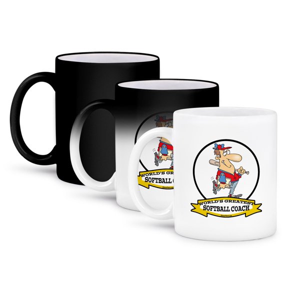 3dRose, Funny Worlds Greatest Softball Coach Occupation Job Cartoon, 11oz Magic Transforming Mug