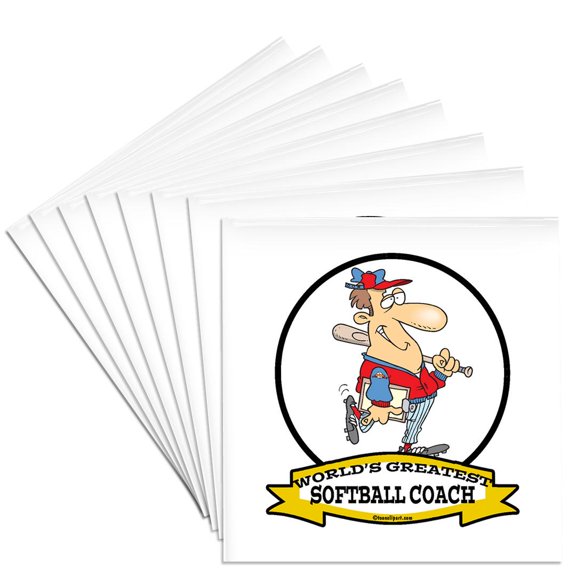 3dRose, Funny Worlds Greatest Softball Coach Occupation Job Cartoon, Set of 8 Ceramic Tile Coasters