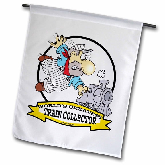 3dRose, Funny Worlds Greatest Train Collector Men Cartoon, 12 x 18 inch Garden Flag