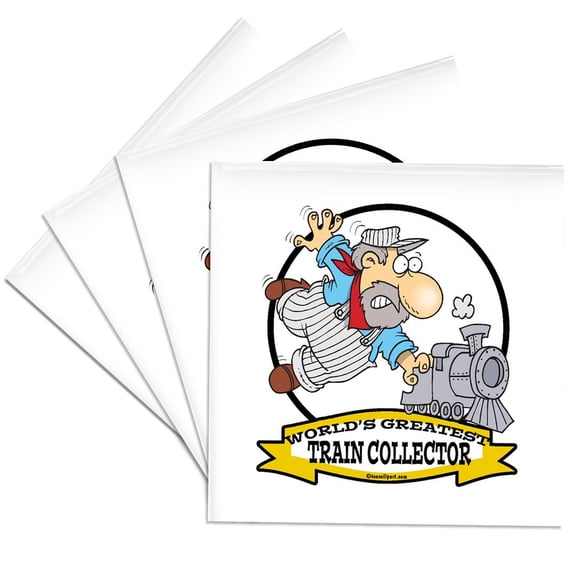 3dRose, Funny Worlds Greatest Train Collector Men Cartoon, Set of 4 Ceramic Tile Coasters