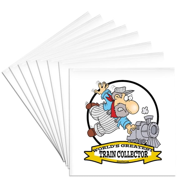 3dRose, Funny Worlds Greatest Train Collector Men Cartoon, Set of 8 Ceramic Tile Coasters