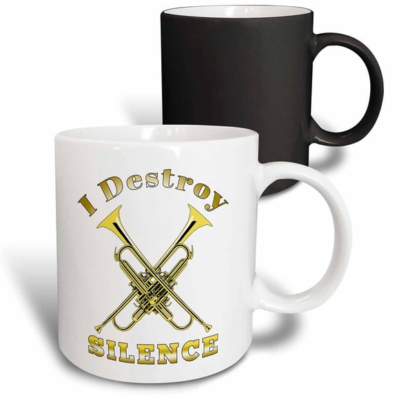 3drose, Funny Brass Trumpet Player Design, I Destroy Silence. Play It Loud!, 11oz Magic Transforming Mug