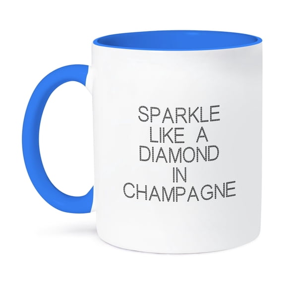 3dRose, Funny brilliant text Sparkle line a diamond in champagne, on white, 11oz Two-Tone Blue Mug