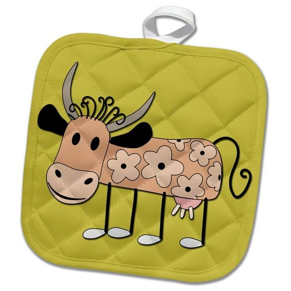3dRose, Funny cow with flowers., 8x8 Potholder